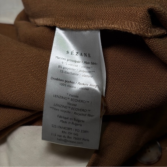 Sezane- Emilio Trousers in Brown Hazelnut Size FR 40 / US Large Crop Ankle - Picture 9 of 9